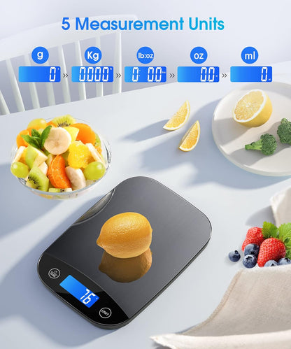 Food Scale 22Lbs Digital Kitchen Scale for Cooking Baking Weight Loss, Weighs in Grams and Ounce with 0.1Oz/1G Resolution, Sleek Design and Large LCD Screen