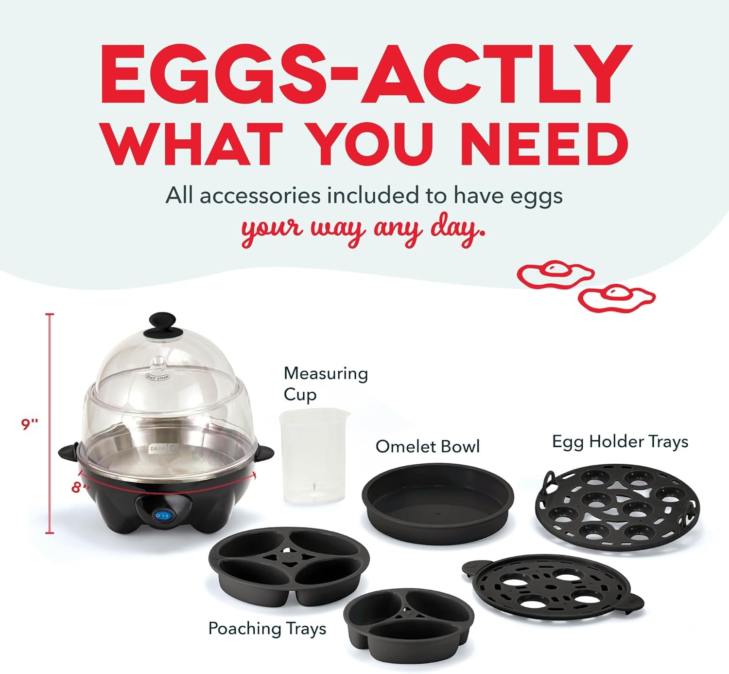 Deluxe Egg Cooker - Boiler, Poacher & Steamer - Includes Measuring & Recipe Guide - Dishwasher Safe - BPA Free - Holds 12 Eggs, Black